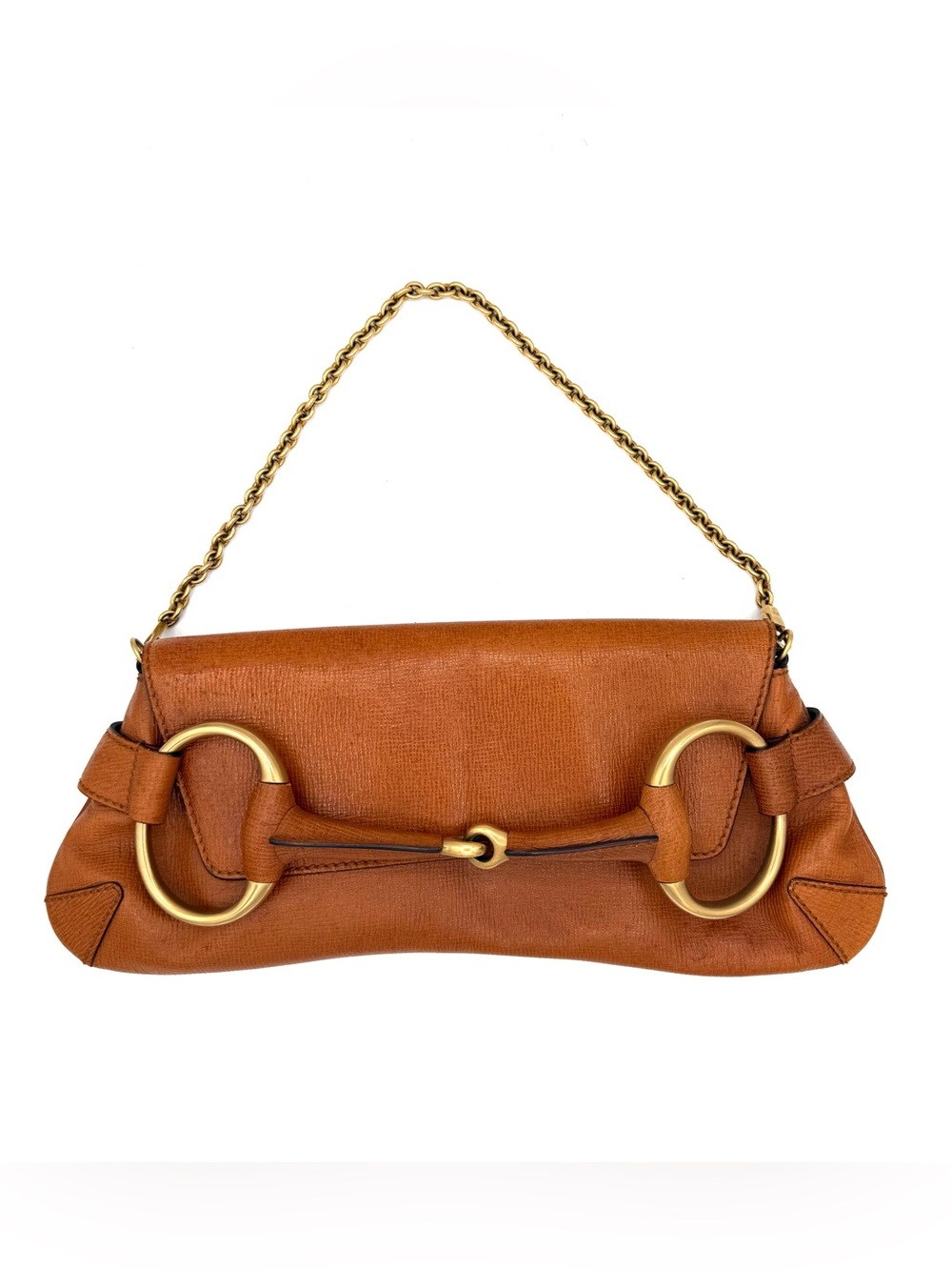 Gucci Tom Ford Large Brown Leather Horsebit Chain Clutch